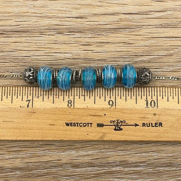 Turquoise Silver Glass Beaded 925 Chain Necklace Fine Jewelry Lobster Claw Lock - Picture 6 of 7